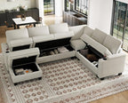 Belffin Chenille Modular Sectional Sofa Convertible L Shaped Corner Couches for Living Room with Storage Armrest with Cup Holder White Couch