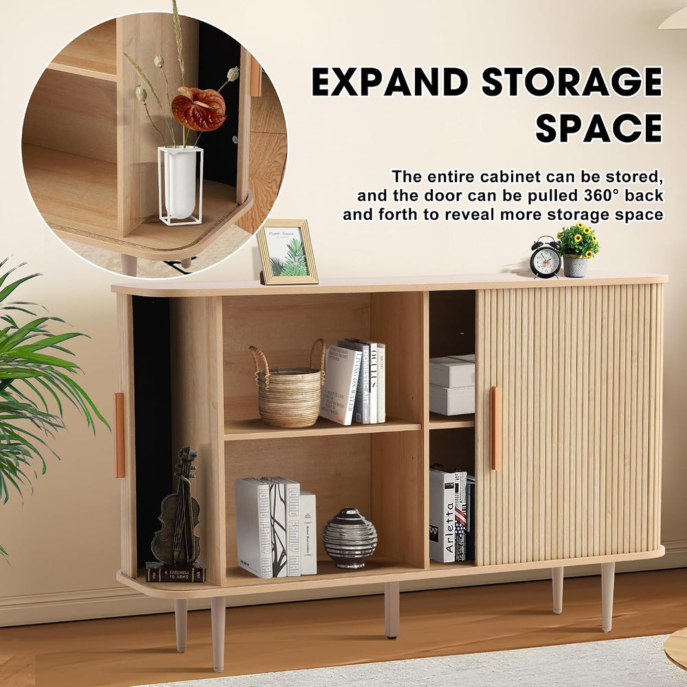 Grepatio 47" Sideboard Buffer Cabinet with Fluted Slide Doors, Tambour S...