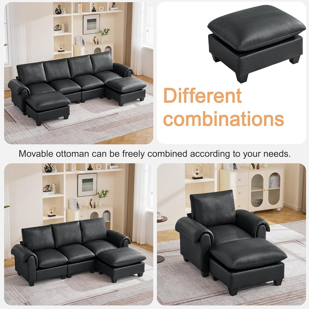 31.5" Faux Leather Large Square Ottoman, Oversized Upholstered Footrest ...