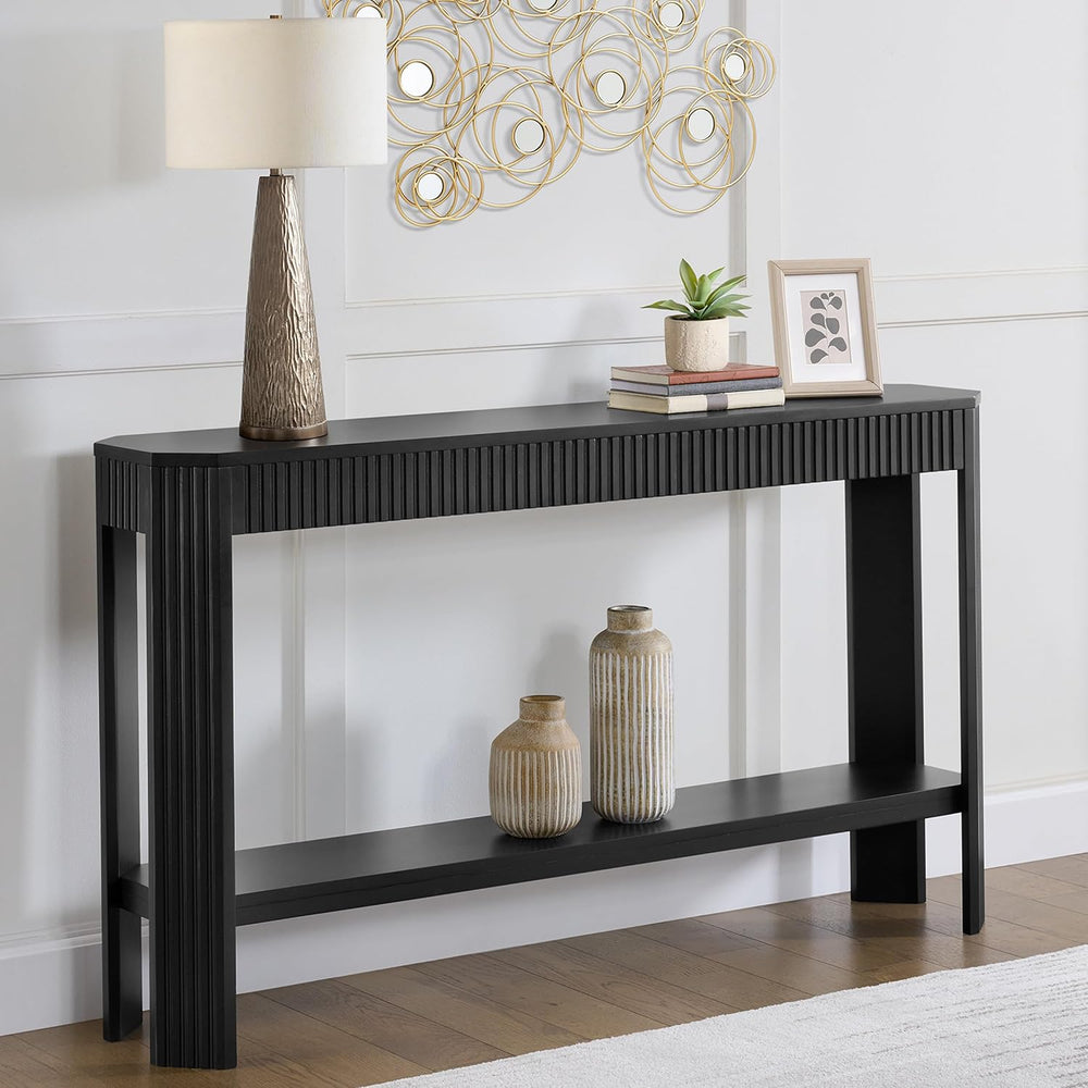 Alaterre Furniture Fluted Solid Wood Console Table, Black, 56”x12”x32” | Mode...