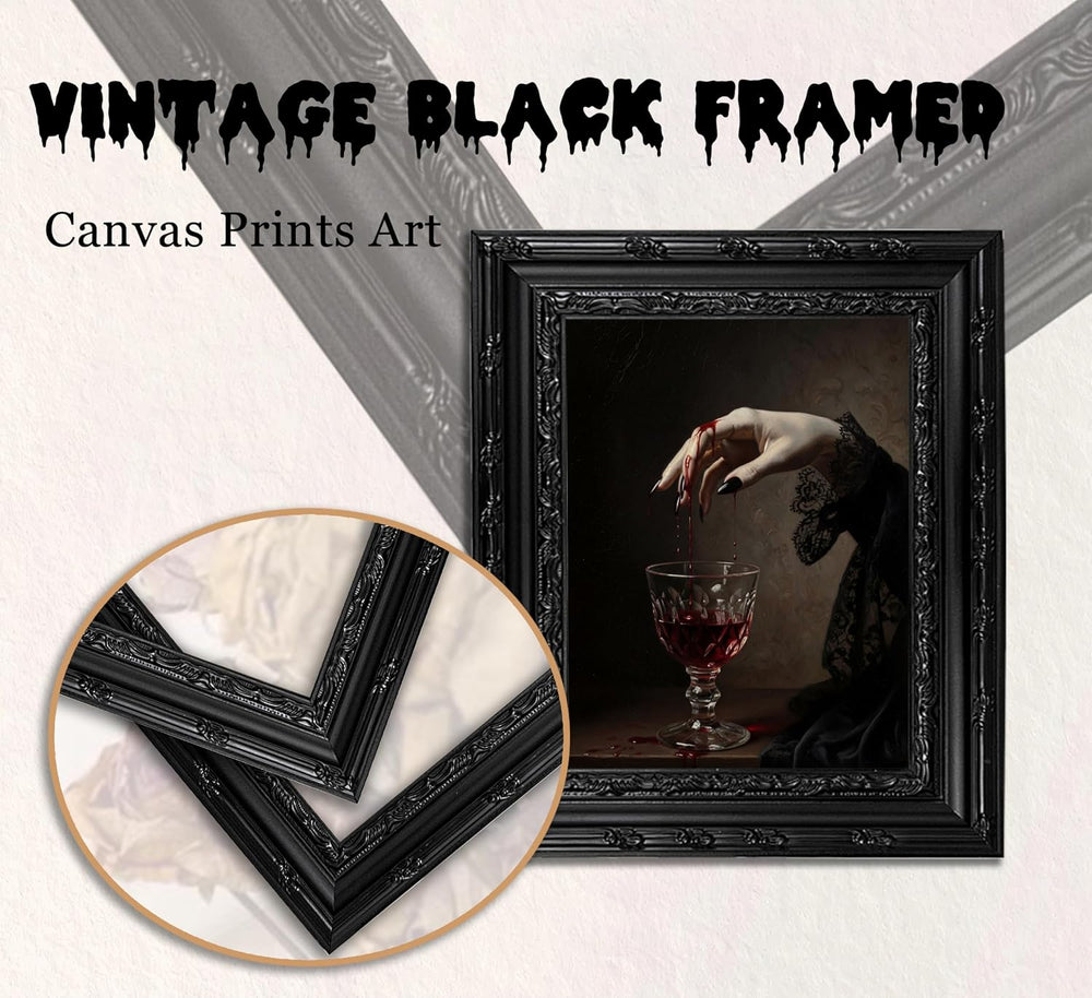 EIDHFBFJ Vintage Gothic Vampire Framed Wall Art Vampire Hands Blood Wine Glas...