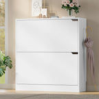 BORNOON Shoe Cabinet with 2 Flip Drawers, Slim Narrow Shoe Storage Cabinet, Freestanding Shoe Organizer with Adjustable & Removable Shelves, Top Display Shelf for Entryway, Hallway, Foyer, Closet