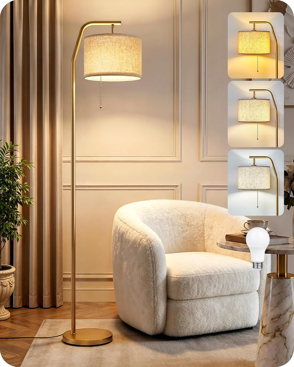 66.1" Tall Floor Lamps with 3 Color Temperatures Bulb & Adjustable L...