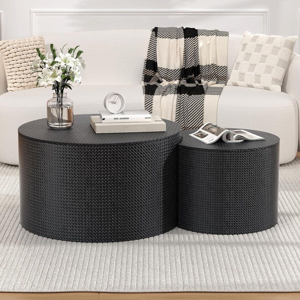 WXFKLDJ Nesting Coffee Table Set of 2 with Storage for Living Room (Black) | ...