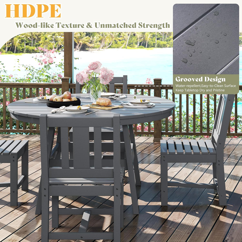AMERLIFE Outdoor Dining Set for 4, HDPE Round Table and Chairs, Gray