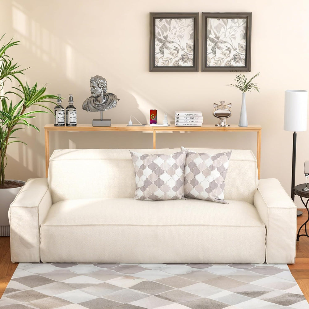 VASMIA 70.9 Inch Narrow Console Table with Outlet,Bamboo Behind Couch Sofa Ta...
