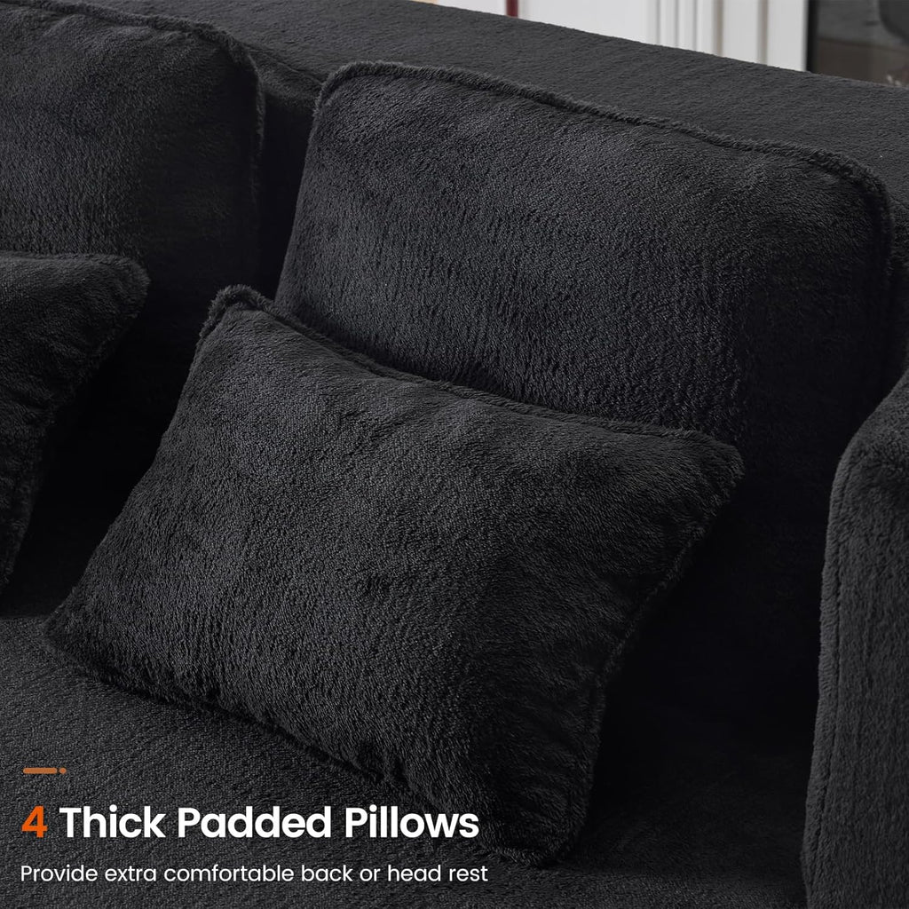 78” Folding Sleeper Sofa Bed, Full Size Boneless Couch, Black | Convertible Loveseat, Deep Seat, Soft Chenille, 4 Pillows, No Assembly Required, for Guest Living Room Bedroom