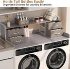 4 Drawers Washer Dryer Countertop with Shelf, 27.5" D x 54" W Laundry Topper with 3.54" High Guardrails and Non-Slip Pads,Extra Storage Organizer for Over Washer and Dryer, Holds 66 Lbs, Light Grey