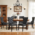 SyMax Dining Chairs Set of 6, Faux Leather Wingback Upholstered Dining Room Chairs with Diamond and Nailhead, Mid Century Modern Tufted Kitchen Chairs with Wood Legs, Black