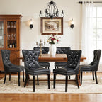 SyMax Dining Chairs Set of 6, Faux Leather Wingback Upholstered Dining Room Chairs with Diamond and Nailhead, Mid Century Modern Tufted Kitchen Chairs with Wood Legs, Black