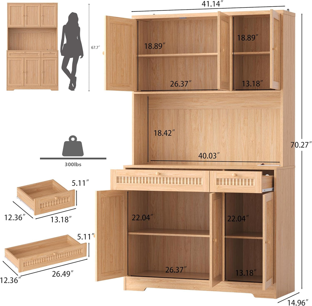 Pantry Storage Cabinet with Charging Station, Kitchen Storage with Adjustable...