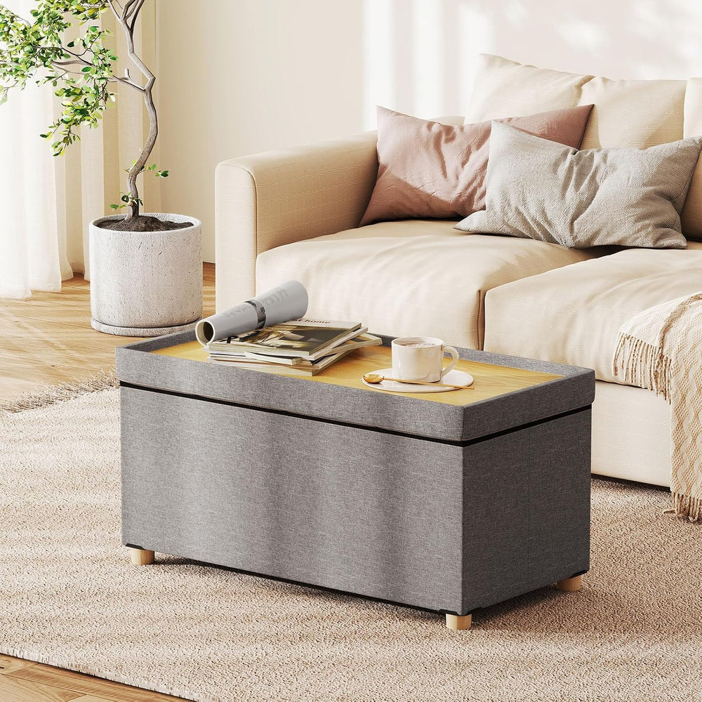 GOFLAME 30 Inches Storage Ottoman Bench, Linen Fabric Footstool with Flip Top...