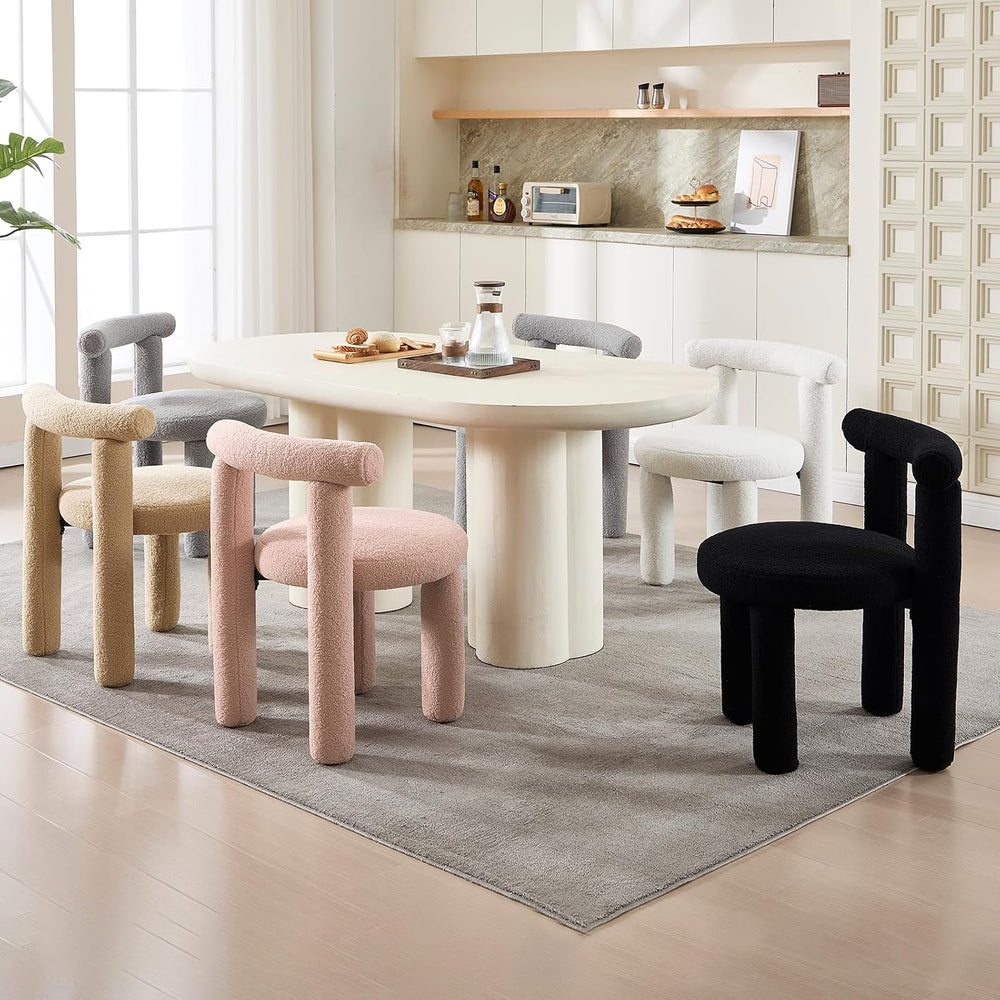 Boucle Dining Chairs Set of 2, Mid Morden Century Chairs with Curved Back Rou...