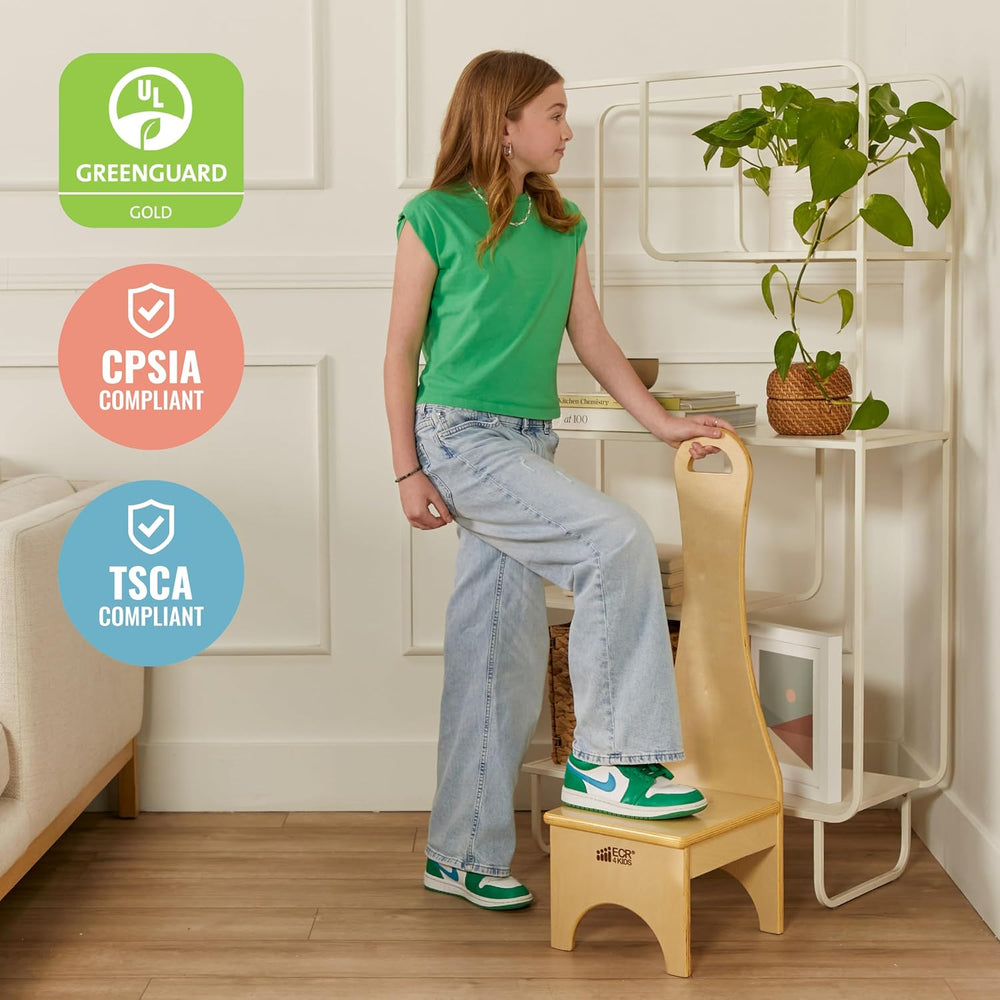ECR4Kids Step Stool with Long Handle, One Step, Wooden, Montessori Furniture,...