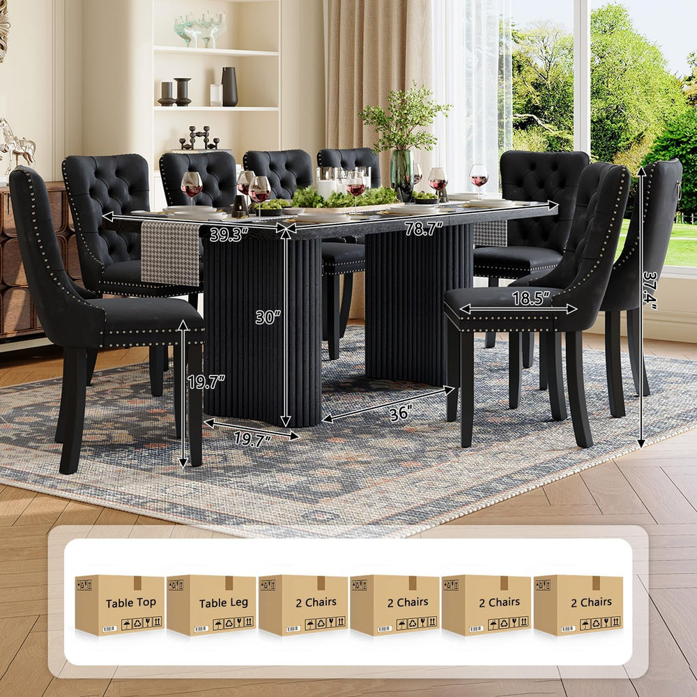 Dining Table Set for 8, 79'' Large Modern Rectangular Dining Room Tab...