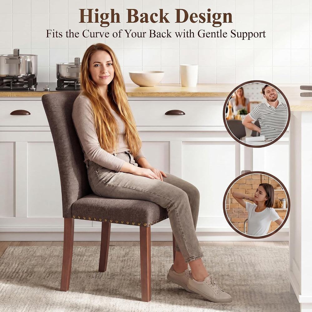 Farmhouse Dining Chairs Set of 6, High Back with Wooden Legs and Nailhead Tri...