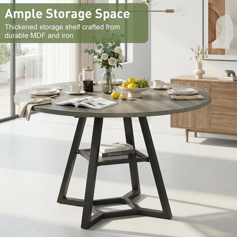 knoworld 51" Round Dining Table for 4-6, Kitchen Table with Storage Shel...