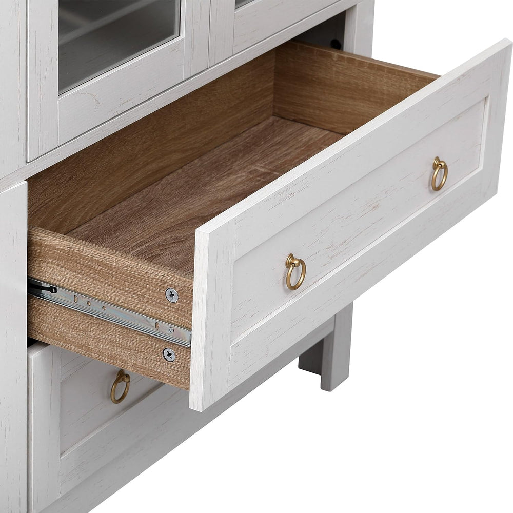 Polibi 71" Tall Arched Kitchen Pantry Cabinet with Glass Doors & 2 D...