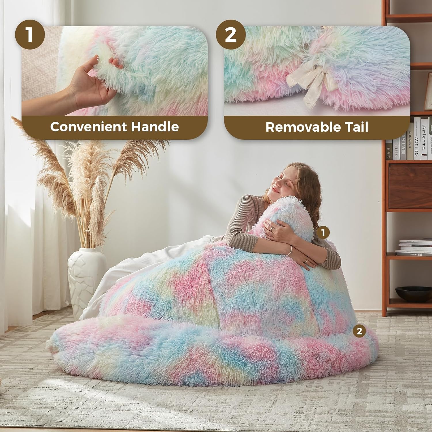EBENCHICO Bean Bag Chair for Adults Teen,Giant Bean Bag Chairs Cat Design,Plush Faux Fur Beanbag Couch Comfy Accent Floor Sofa for Reading, Playing, Relaxing in Living Room, Bedroom