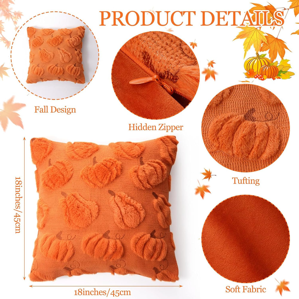 Tiamon 4 Pcs Fall Throw Pillow Covers 18 x 18 Inch Thanksgiving Embroidered