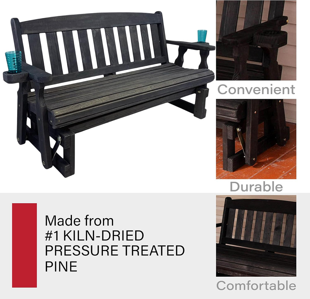 Amish Heavy Duty 800 Lb Mission Pressure Treated Porch Glider with Cupholders...
