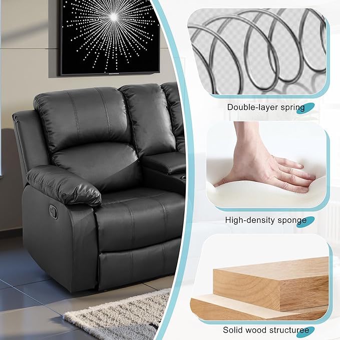 Recliner Sofa Set Couches for Living Room Chair Semi PU Fabric Living Room Furniture Sets, Adjusted Loveseat Reclining Couch Furniture Sofa Set for Theater Seating, Black