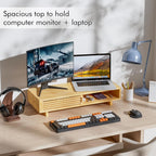 Zri Bamboo Computer Monitor Stand with Drawer, Dual Laptop Stand for Desk,Single Monitor Riser with Storage,Wood Office Desk Organizer & Accessories