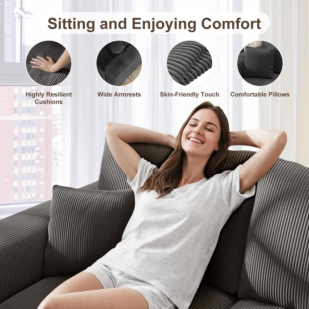 2 Square Cloud Footstool for Living Room, No Assembly Modular Corduroy Conver...