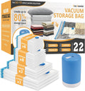 22 Pack Vacuum Storage Bags with Rechargeable Wireless Electric Pump, Vacuum Seal Space Saver Bags for Clothing, Pillows, Blanket, Bedding, Comforter