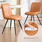 Dining Chairs Set of 3, Modern Dining Chairs with Thick Cushions, PU Leather Upholstered Kitchen Dining Room Chairs with Metal Legs for Dining Living Room (Caramel)