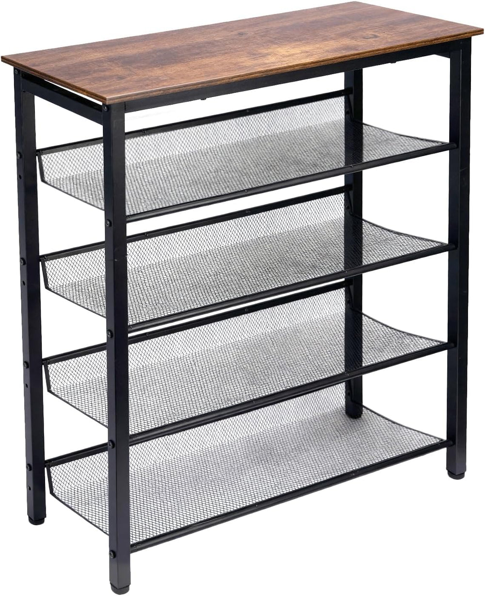 5-Tier Shoe Rack, Tall Industrial Shoe Organizer with Metal Mesh Shelves, Fre...