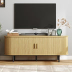 ONBRILL 55" TV Stand with Power Outlet for TVs up to 60 Inch, Entertainment Center with Storage and Adjustable Shelves, Modern Media Console with Sliding Doors for Living Room, Oak