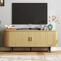 ONBRILL 63" TV Stand with Power Outlet for TVs up to 70 Inch, Entertainment Center with Storage and Adjustable Shelves, Modern Media Console with Sliding Doors for Living Room, Oak