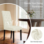 CHUN YI Dining Chairs Set of 2, Button Tufted Upholstered Fabric Dining Room Chairs with Solid Wood Legs, Modern Parsons Chair Side Chair for Kitchen/Restaurant/Hotel, Ivory White