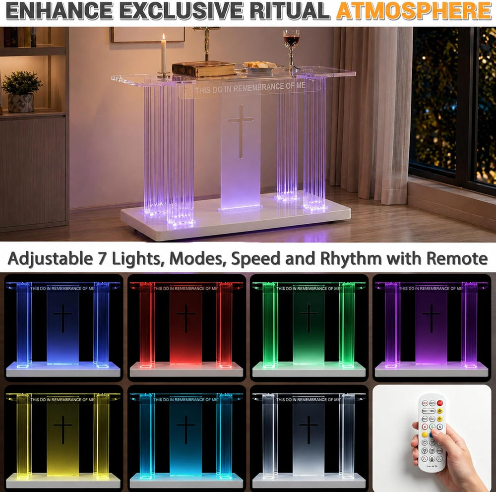 Clear Acrylic Holy Communion Table, Church Altar Table with LED Color Changin...