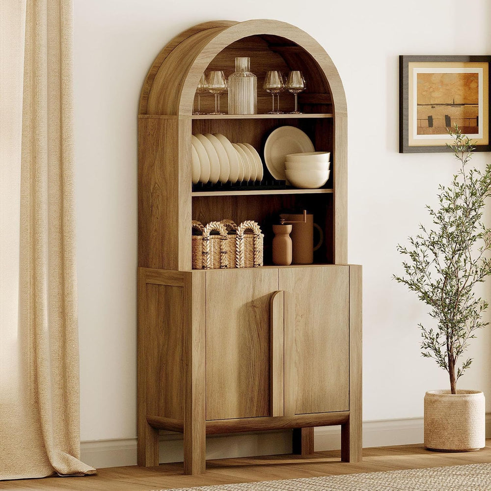 WAMPAT 71" Tall Arched Kitchen Pantry Cabinet, 5 Tiers Modern Farmhouse ...
