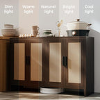 Rattan Buffet Cabinet with Storage, Sideboard Cabinet with Doors and Adjustable Shelves, Farmhouse Coffee Bar Station Table, Modern Wood Cupboard for Kitchen, Livingroom, Walnut
