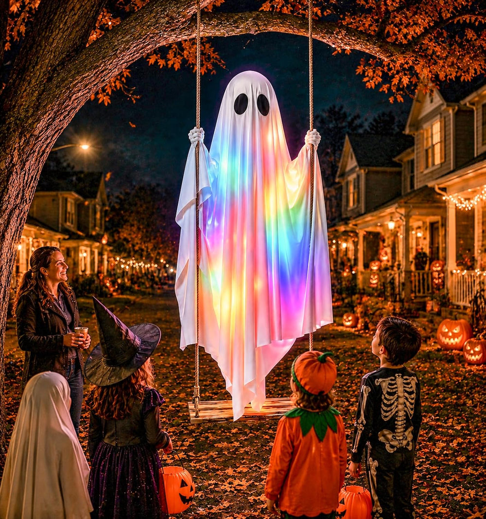 Halloween Decorations Outdoor - 5.5FT Large Hanging Swing Ghost