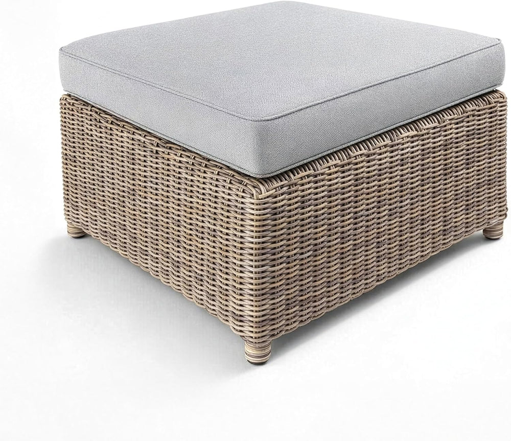 Martha Stewart Lily Pond Rattan Wicker Indoor-Outdoor Patio Ottoman in Weathe...