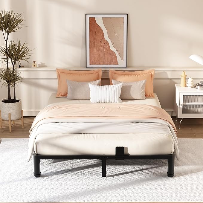6 Inch California King Bed Frame with Rounded Corner and Headboard Hole Mattress Retainers 3500 LBS Metal Heavy Duty Steel Slats Support No Box Spring Needed Platform Noise Free Easy Assembly