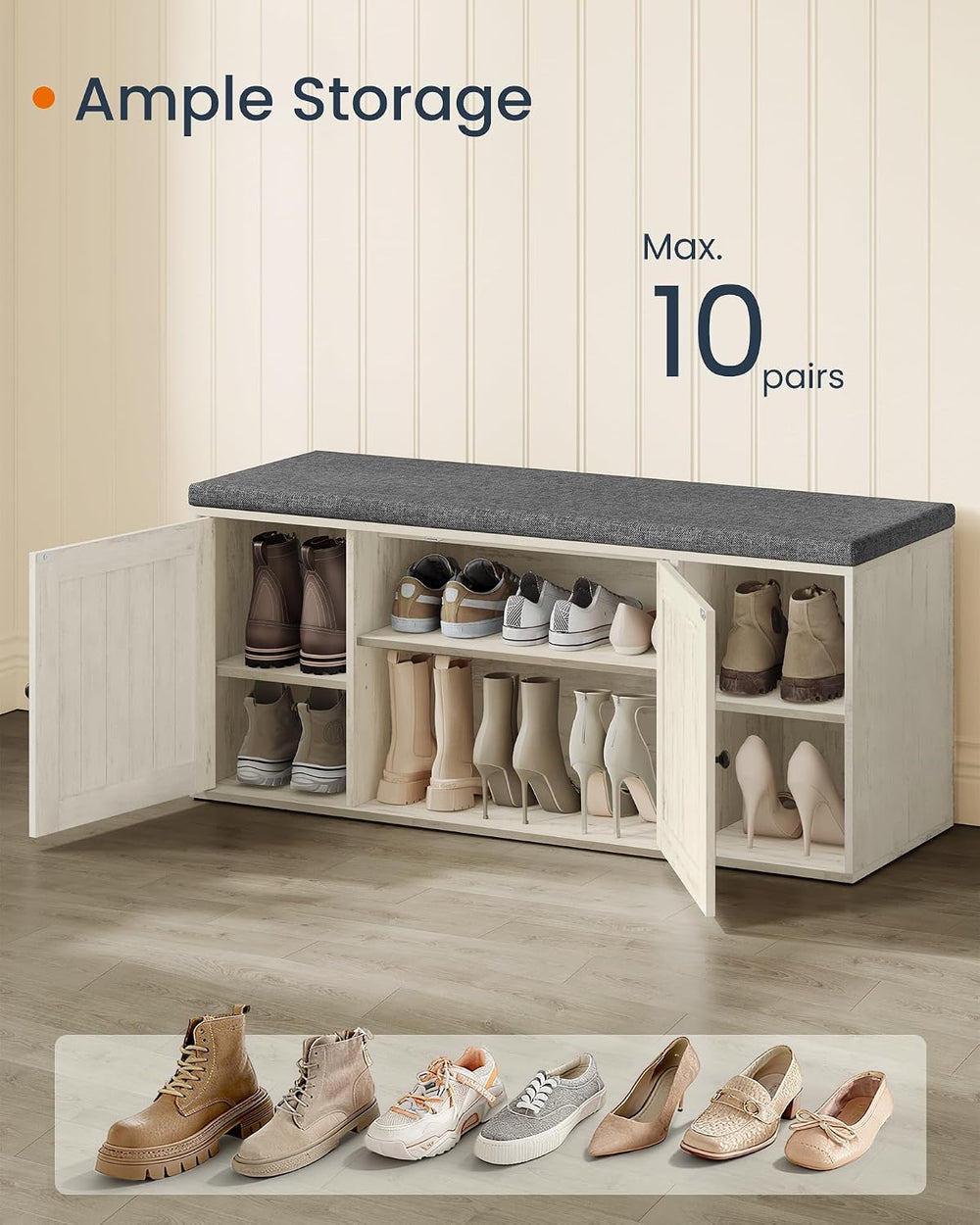 SONGMICS HOME Shoe Storage Bench, Snapsemble Superfast Assembly, Shoe Rack Ca...