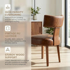 Brown Leather Dining Chairs Set of 2, Upholstered Wooden Dining Room Chairs, Mid Century Modern Farmhouse PU Kitchen Chairs, Accent Armless Side Chairs with Curved Back for Living Room, 2PCS