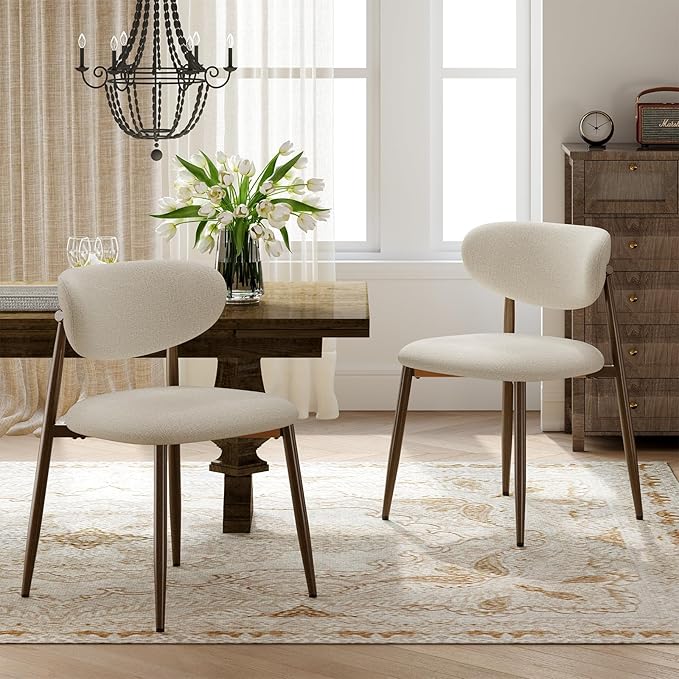 Dining Chairs Set of 4, Curved Back Kitchen Room Chairs with Metal Legs and Anti Slip Pads, Upholstered Dining Chair for Home and Restaurant, Beige