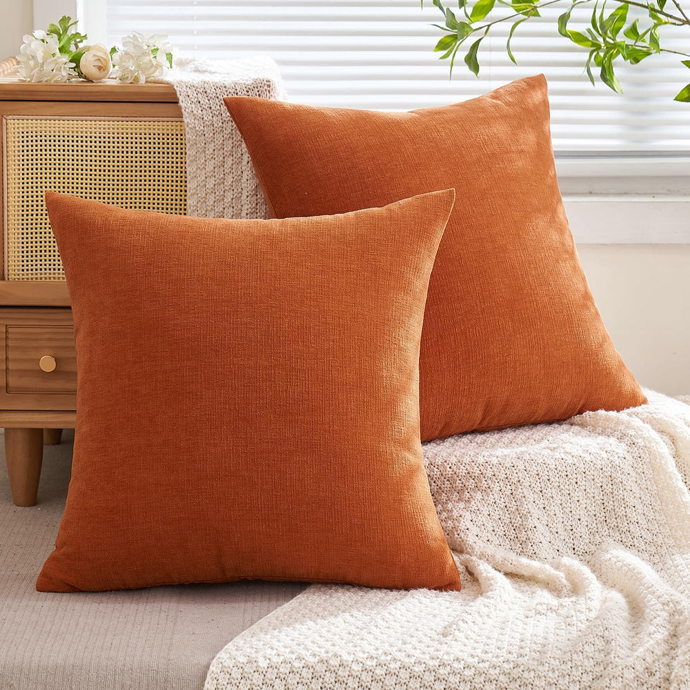 MIULEE Halloween Fall Burnt Orange Chenille Couch Pillow Covers, 20x20