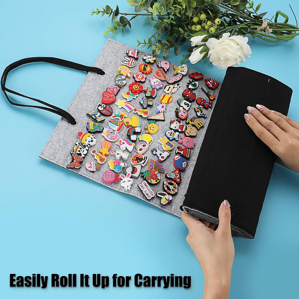JUXYES Shoe Charms Organizer Wall Hanging Collection Holder with 216 Holes | Soft Felt Material, Easy to Categorize, Portable Decorative Croc Charms Display, Hanging Shoe Charms Storage Organizer, Gray