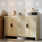 Rattan Buffet Cabinet with Storage, Sideboard with Doors, TV Stand, Farmhouse Side Board Coffee Bar, Modern Wood Storage Cabinets for Livingroom, Kitchen and Dining Room (Oak)