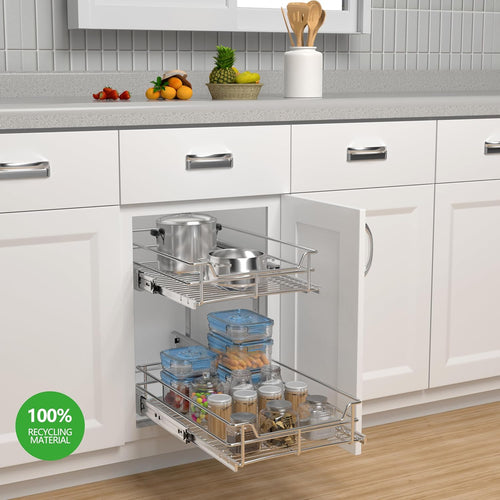 2-Tier Individual Cabinet Pull Out Shelves (9" W x 22" D), Slide Out Kitchen Panty Narrow Cabinet Storage Sliding Shelves