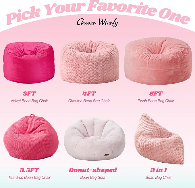 Hobestluk 3 in 1 Bean Bag Chair Giant Bean Bag Chairs for Adults with Bubble Cover Convertible Bean Bag Floor Cushion with Machine Washable Cover for Living Room (Bubble Pink)