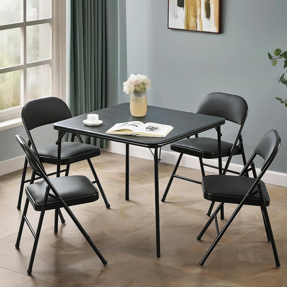 VECELO Folding Card Table and Chair Set of 5 Portable with Padded Tabletop, N...