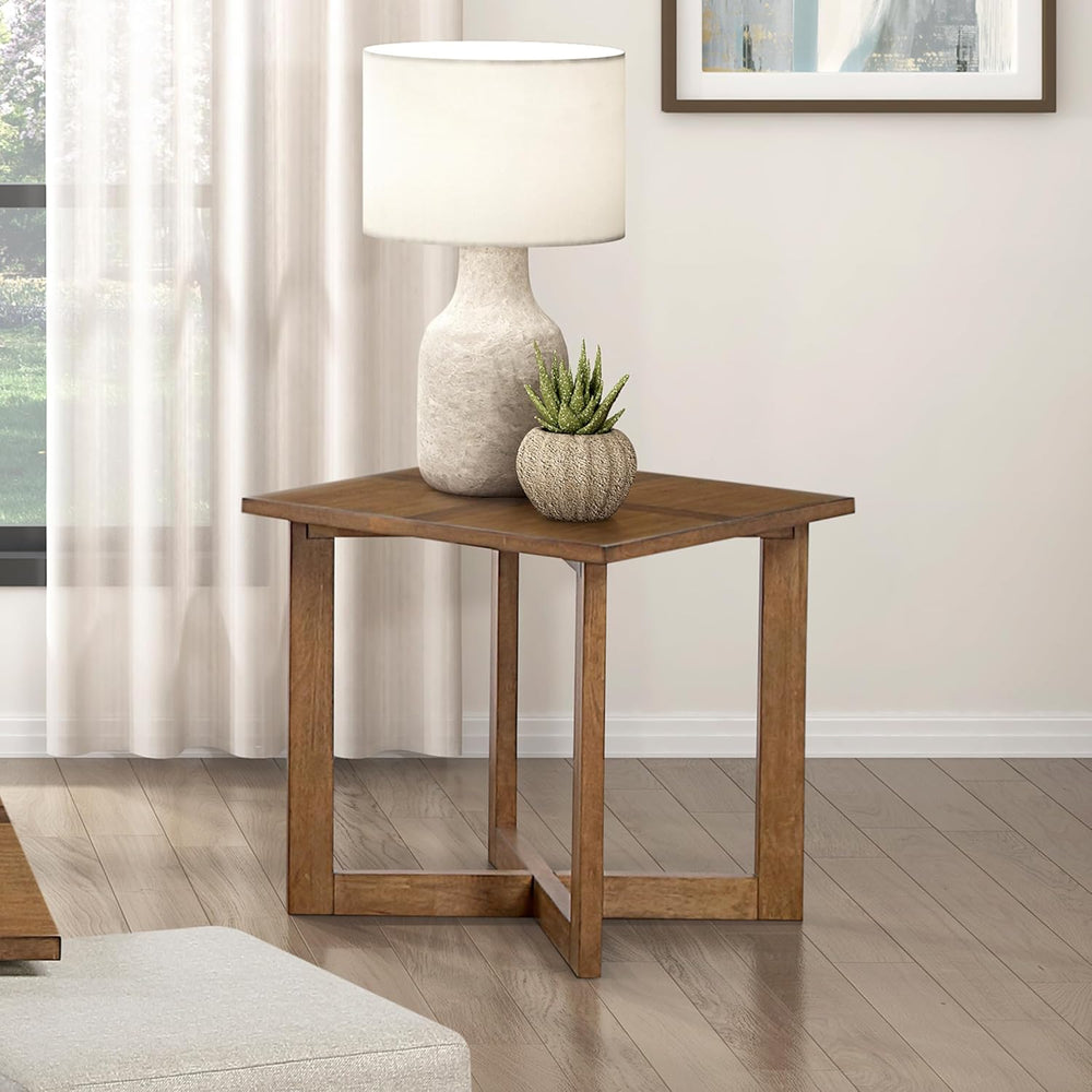 Lexicon Modern Square End Table with Cross Legs, Maple Veneer Wood Accent Tab...